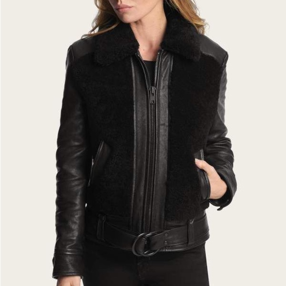 FRYE x Schott NYC Grizzly Genuine Leather Shearling Jacket